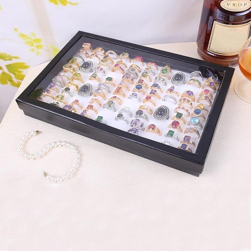 ZLY Jewelry Rings Display Tray Velvet 100 Slot Case Box Jewelry Storage Box - Image 4